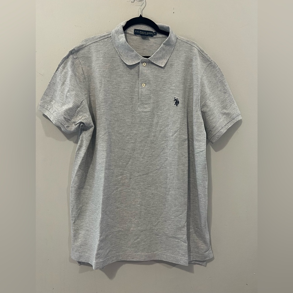 U.S. Polo Assn. Men's XL Grey Polo Shirt Navy Blue Logo Preppy Designer
